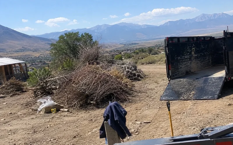 Cleared rural Utah lot with brush and debris stacked ready for haul-off