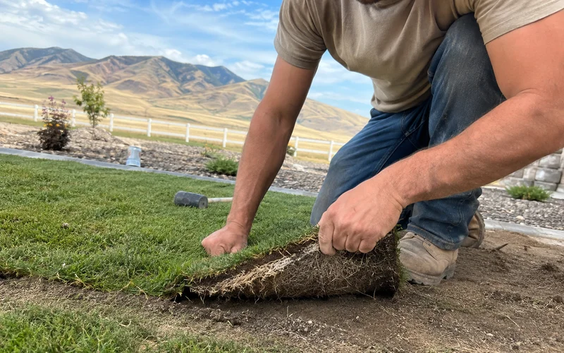 Corner of new sod lifted to show white roots gripping the soil underneath