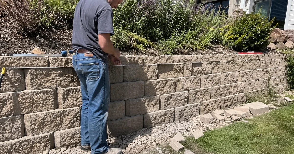Mature, well-built stone retaining wall still straight and solid after many years