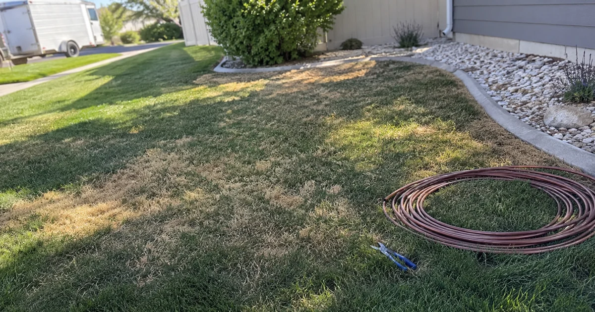 Utah lawn with brown dry patches next to healthy green areas from uneven sprinkler coverage
