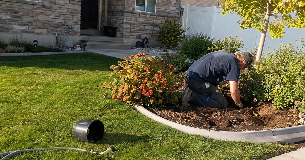 A well-kept Utah yard with trimmed beds and crisp edges in early fall