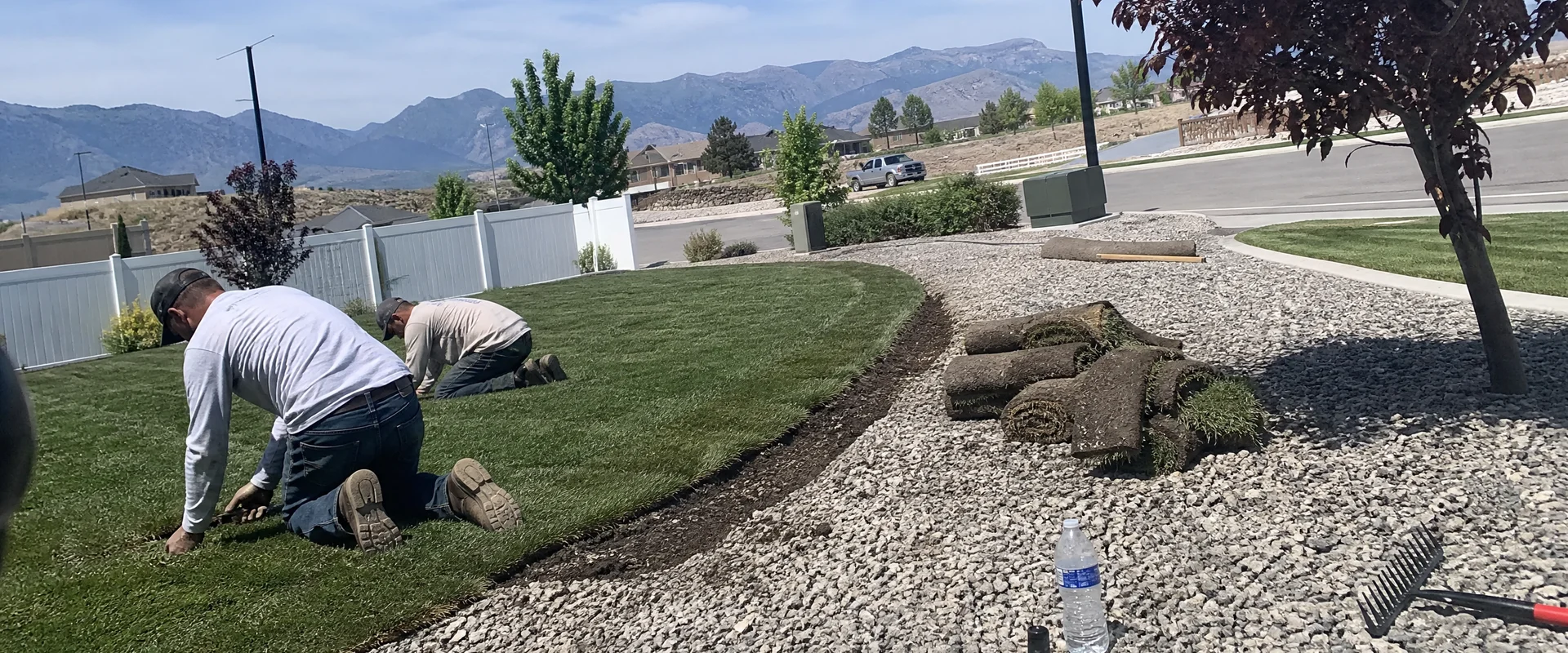YLC Landscaping crew finishing a new front yard install in the Tooele Valley