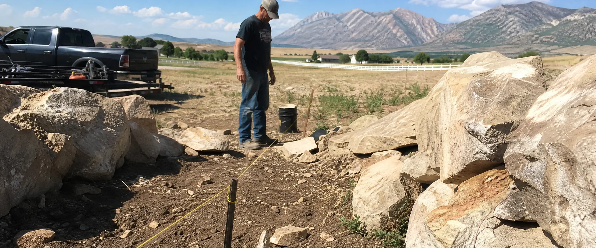 YLC Landscaping crew completing rock walls on a Utah property